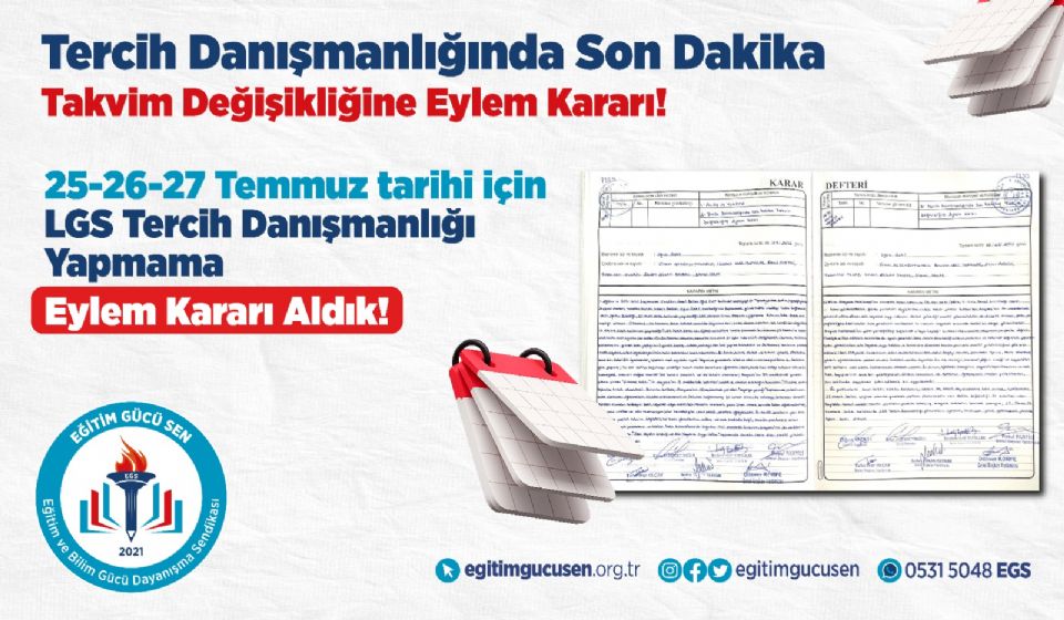 25-26- 27 Temmuz Tarihi İçin LGS Tercih Danışmanlığı Yapmama  Eylem Kararı Aldık!
