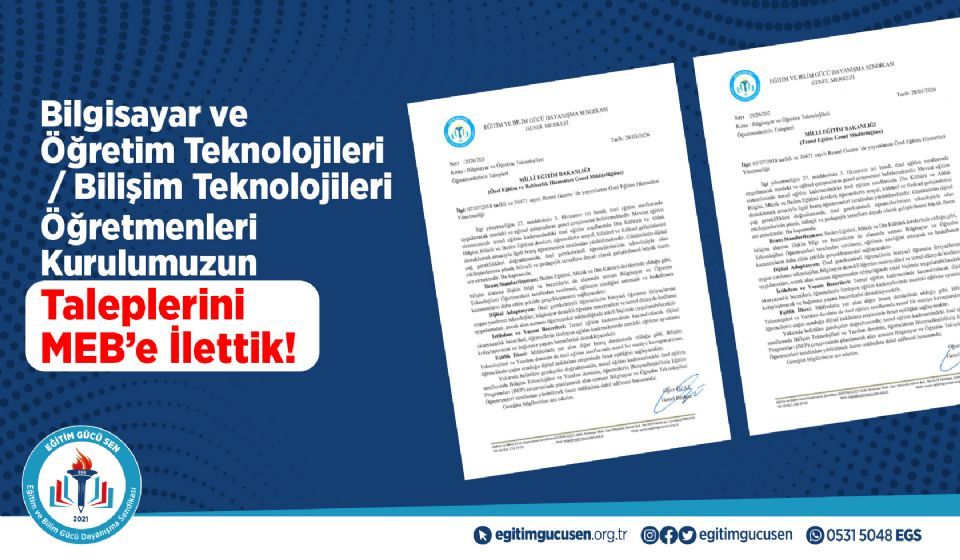 Bilgisayar Ve Öğretim Teknolojileri / Bilişim Teknolojileri Öğretmenleri Kurulumuzun Taleplerini Meb’e İlettik!