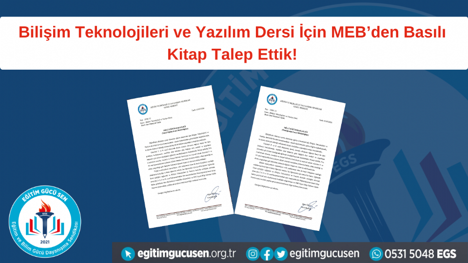 Bilişim Teknolojileri ve Yazılım Dersi İçin MEB’den Basılı Kitap Talep Ettik!