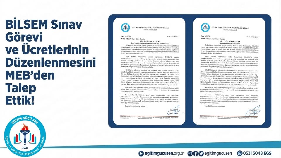 BİLSEM Sınav Görevi ve Ücretlerinin Düzenlenmesini MEB'den Talep Ettik!