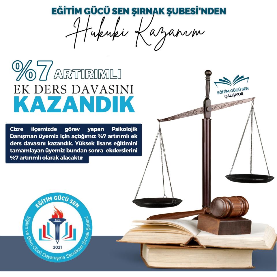 Bir %7 Arttırımlı Ek Ders Davasını Daha Kazandık