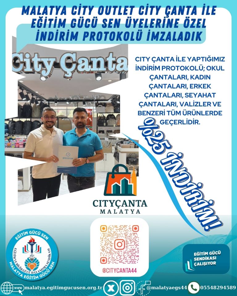 City Çanta İle Eğitim Gücü Sen Üyelerine Özel,%25 İndirim Protokolü İmzaladık