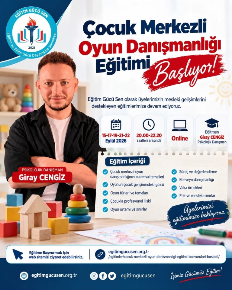 Çocuk Merkezli Oyun Danışmanlığı Eğitimimiz  Başlıyor!