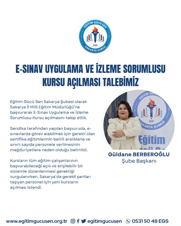 E-sınav Uygulama Ve İzleme Sorumlusu Kursu Açılması Talebimiz