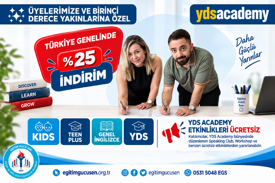 Eğitim Gücü Sen Üyelerine Ve Yakınlarına YDS Academy’de %25 İndirim!
