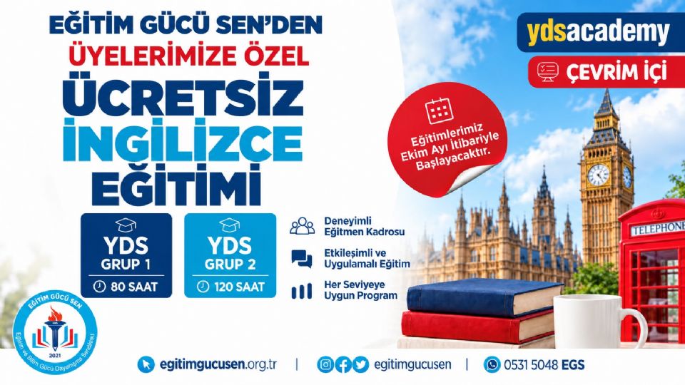 Eğitim Gücü Sen’den Üyelerimize Özel Ücretsiz Yds  İngilizce Eğitimi