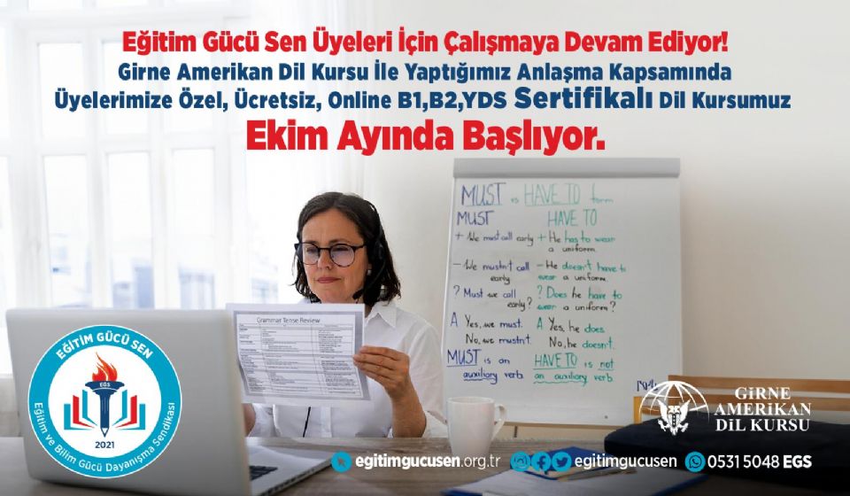 Girne Amerikan Dil Kursu İle Yaptığımız Anlaşma Kapsamında Üyelerimize Özel Ücretsiz, Online B1, B2, YDS Sertifikalı Dil Kursumuz Ekim Ayında Başlıyor.