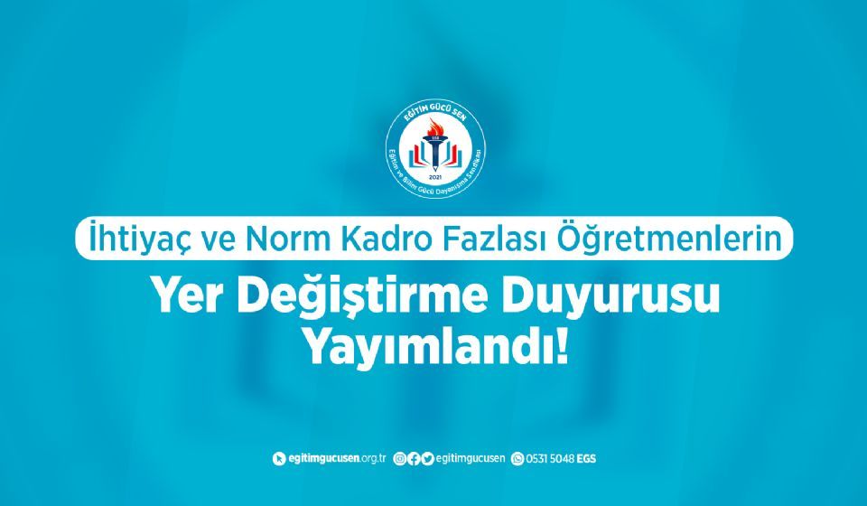 İhtiyaç Ve Norm Kadro Fazlası Öğretmenlerin Yer Değiştirme Duyurusu Yayımlandı