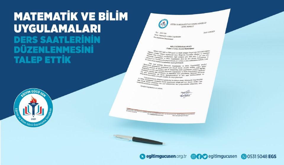 Matematik Ve Bilim Uygulamaları Ders Saatlerinin Düzenlenmesi Talebimizi Yineledik!