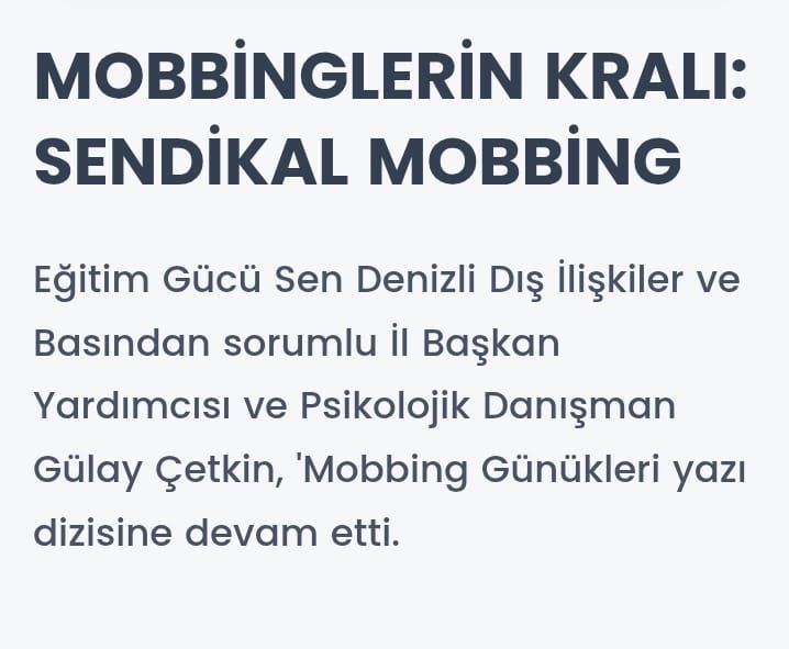 Mobbinglerin Kralı: Sendikal Mobbing Mobbinglerin Kralı: Sendikal Mobbing