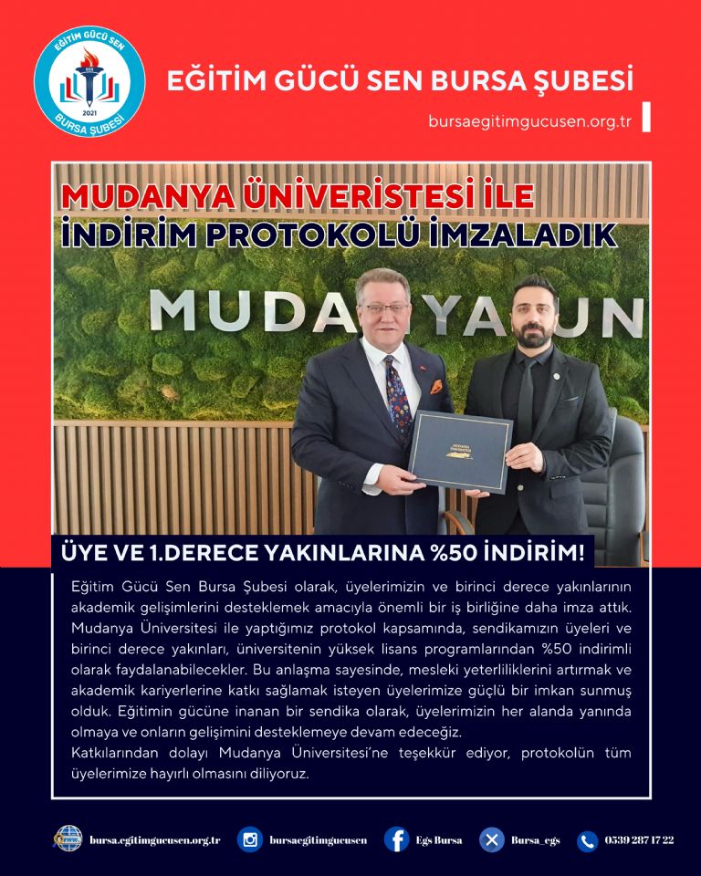 Mudanya Üniversitesi İle Üyelerimiz İçin %50 İndirimli Yüksek Lisans Protokolü İmzaladık!