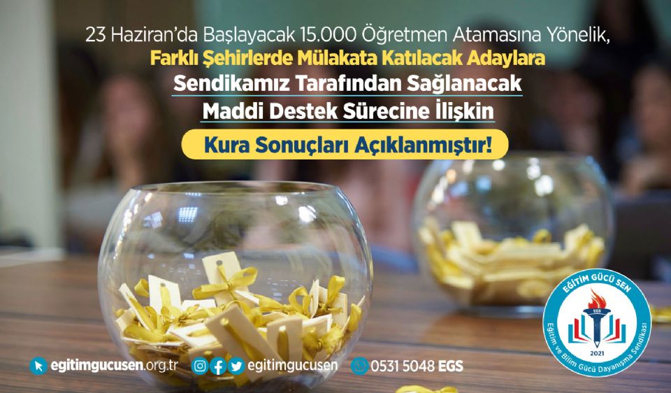 Mülakata Farklı Şehirde Girecek Öğretmen Adaylarımıza Sağlanacak Maddi Destek Sürecine İlişkin Kura Sonuçları Açıklanmıştır!