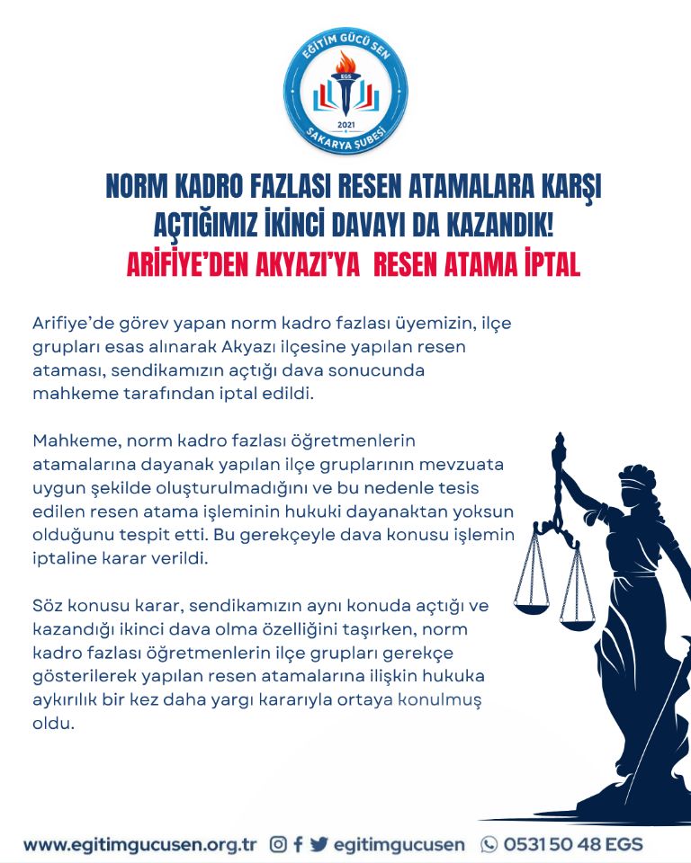 Norm Kadro Fazlası Resen Atamalara Karşı Açtığımız İkinci Davayı Da Kazandık!
