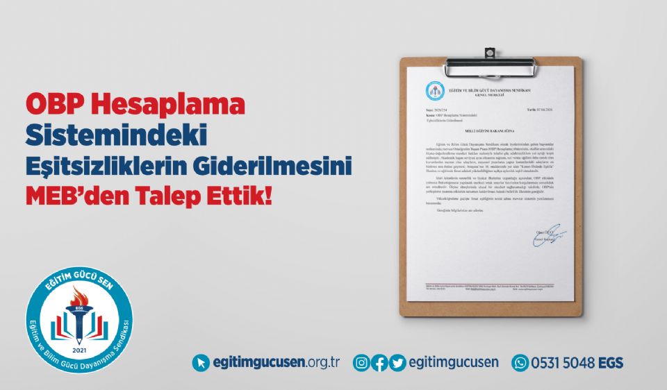 OBP Hesaplama Sistemindeki Eşitsizliklerin Giderilmesini MEB’den Talep Ettik!