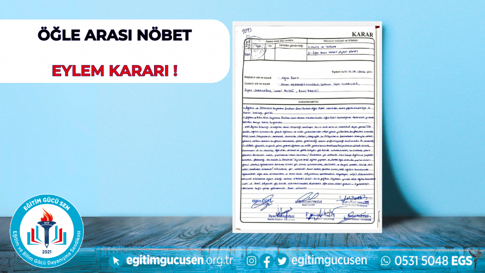 Öğle Arası Nöbet Eylem Kararı Öğle Arası Nöbet Eylem Kararı