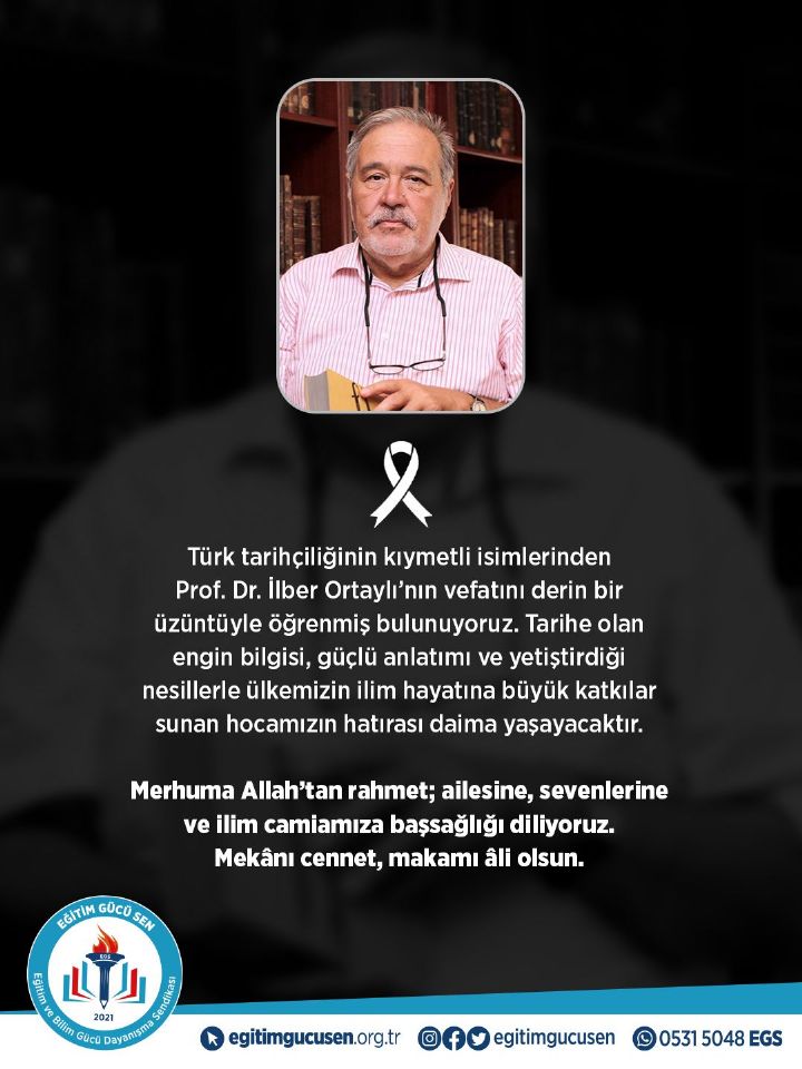 Prof. Dr. İlber Ortaylı’nın Vefatını Derin Bir Üzüntüyle Öğrenmiş Bulunuyoruz.