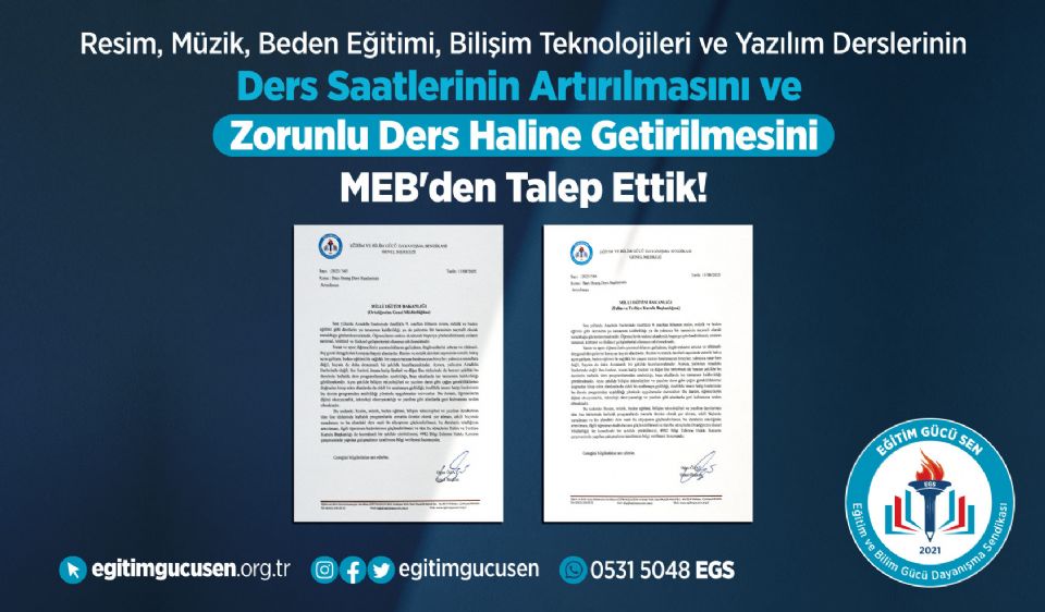 Resim, Müzik, Beden Eğitimi, Bilişim Teknolojileri Ve Yazılım Derslerinin Ders Saatlerinin Artırılmasını Ve Zorunlu Ders Haline Getirilmesini Meb'den Talep Ettik!