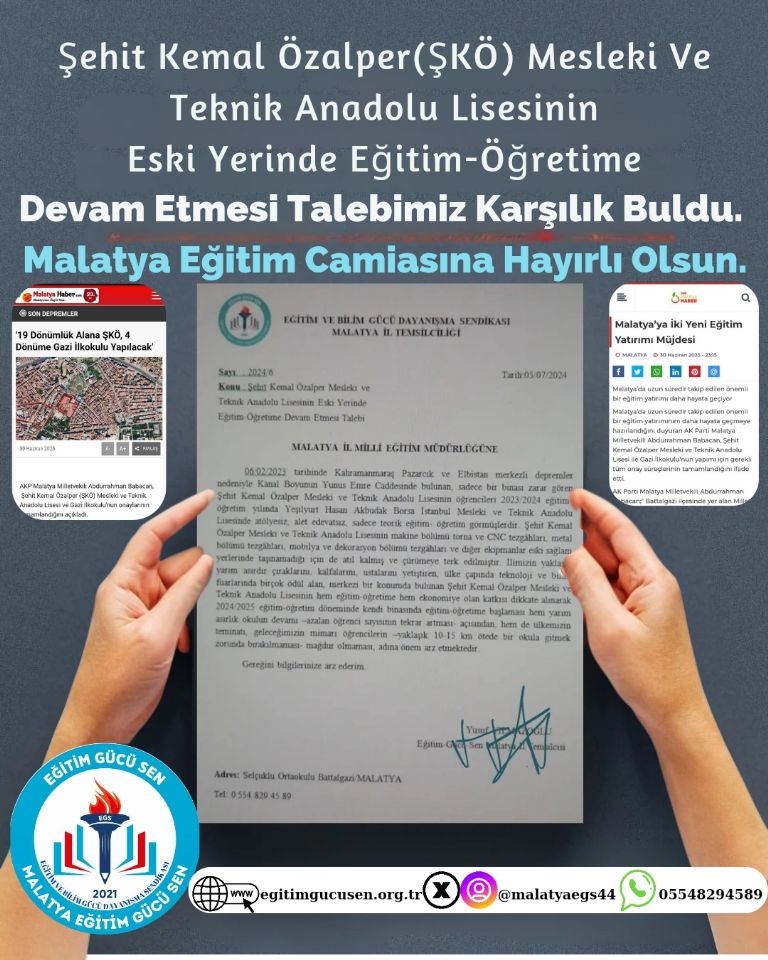 Şehit Kemal Özalper Mtal’nin Eski Yerinde Eğitim Öğretime Başlaması Yönündeki Talebimiz Karşılık Buldu. Şehit Kemal Özalper Mtal’nin Eski Yerinde Eğitim Öğretime Başlaması Yönündeki Talebimiz Karşılık Buldu.