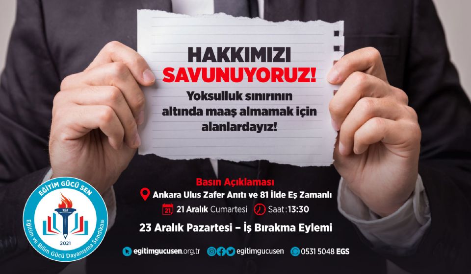 Sendikamızdan 23 Aralık'ta İş Bırakma Eylemi!