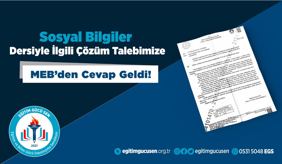 Sosyal Bilgiler Dersiyle İlgili Çözüm Talebimize Meb'den Cevap Geldi!
