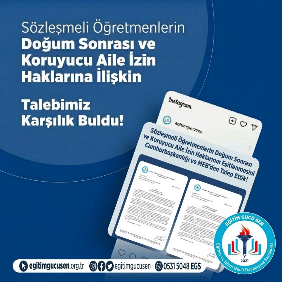 Sözleşmeli Öğretmenlerin Doğum Sonrası İzin Süreleri İle Koruyucu Aile İzin Haklarının Kadrolu Personelle Eşitlenmesi Yönündeki Talebimiz