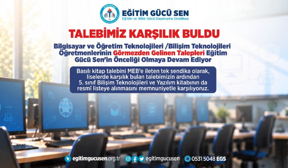 Talebimiz Karşılık Buldu: Bilişim Teknolojileri ve Yazılım 5. Sınıf Materyalleri Eğitim Araçları Listesine Alındı!