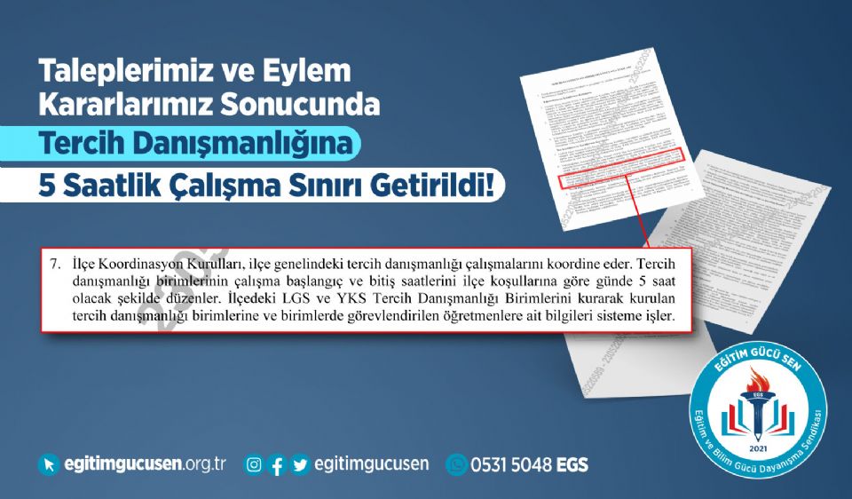 Taleplerimiz ve Eylem Kararlarımız Sonucunda Tercih Danışmanlığına 5 Saatlik Çalışma Sınırı Getirildi!