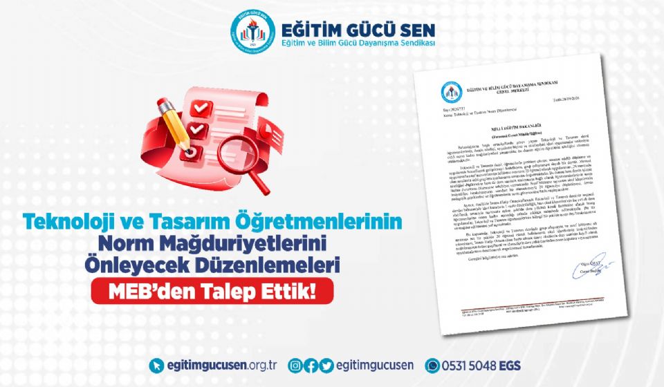 Teknoloji ve Tasarım Dersinde Sınıf Bölünme Sınırının 20 Öğrenciye Düşürülmesini ve Norm Mağduriyetlerinin Önlenmesini MEB’den Talep Ettik!
