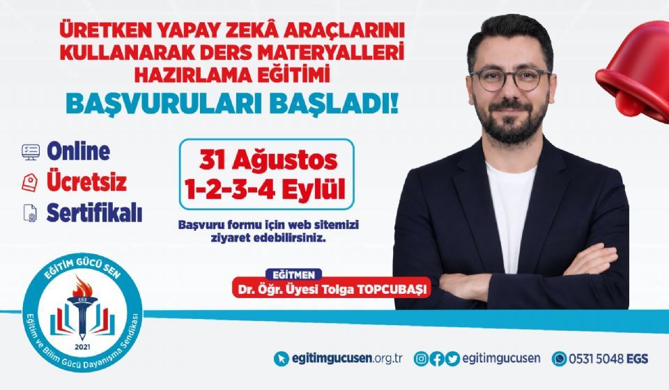 Üretken Yapay Zekâ Araçlarını Kullanarak Ders Materyalleri Hazırlama Eğitimi Başvuruları Başladı!