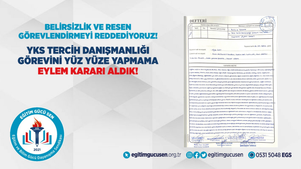 YKS Tercih Danışmanlığı Görevini Yüz Yüze Yapmama Eylem Kararı Aldık! YKS Tercih Danışmanlığı Görevini Yüz Yüze Yapmama Eylem Kararı Aldık!