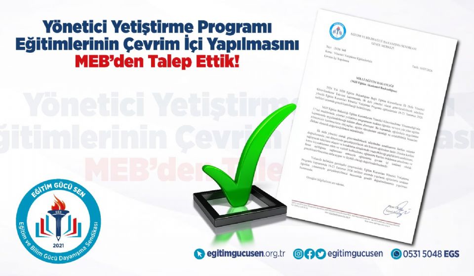 Yönetici Yetiştirme Programı Eğitimlerinin Çevrim İçi Yapılmasını MEB’den Talep Ettik!