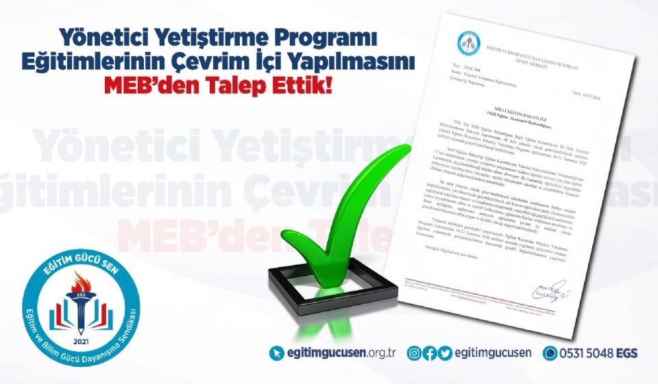 Yönetici Yetiştirme Programı Eğitimlerinin Çevrim İçi Yapılmasını Meb’den Talep Ettik!