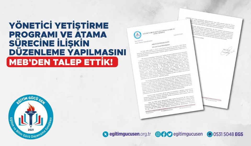 Yönetici Yetiştirme Programı Ve Atama Sürecine İlişkin Düzenleme Yapılmasını Meb’den Talep Ettik!