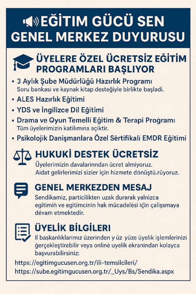 Eğitim Gücü Sen Genel Merkez Duyurusu