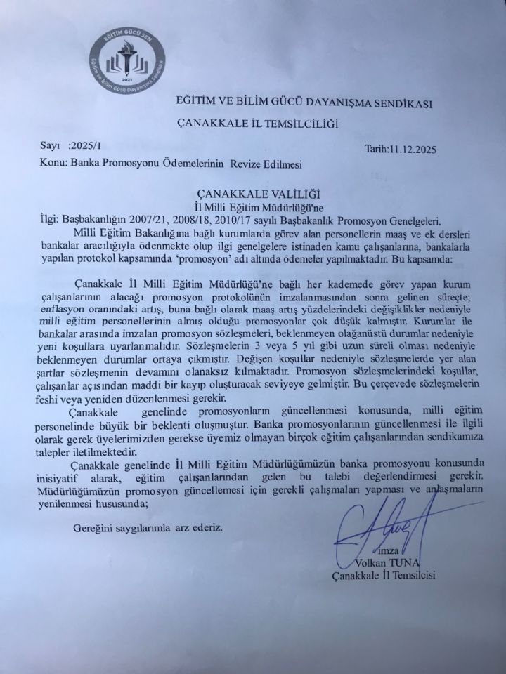 Çanakkale'de Banka Promosyon Ödemeleri Güncellenmeli: Eğitim Çalışanlarının Talebi Görmezden Gelinemez