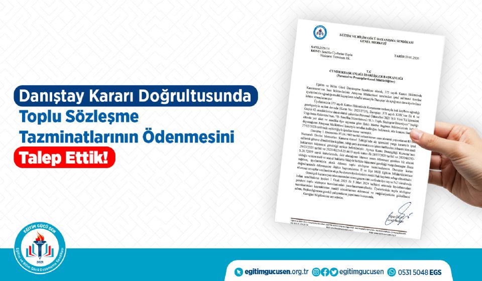 Danıştay Kararı Doğrultusunda Toplu Sözleşme Tazminatlarının Ödenmesini Talep Ettik!