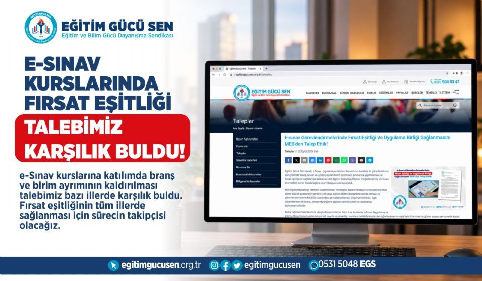 E-sınav Kurslarında Fırsat Eşitliği Talebimiz Karşılık Buldu!