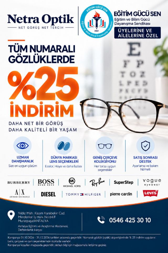Eğitim Gücü Sen Antalya Şubesi'nden Üyelerimize Özel Optik İndirim Anlaşması!