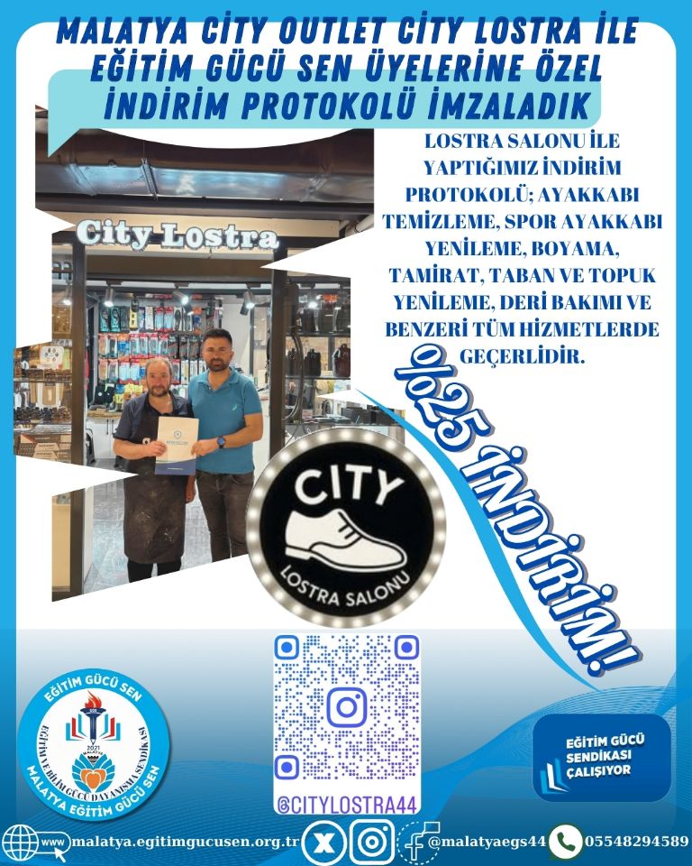 Eğitim Gücü Sen Üyelerine Özel City Lostra (Malatya City Outlet) İle %25 İndirim Protokolü İmzaladık