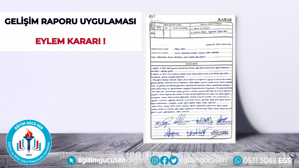 Gelişim Raporu Uygulaması Eylem Kararı