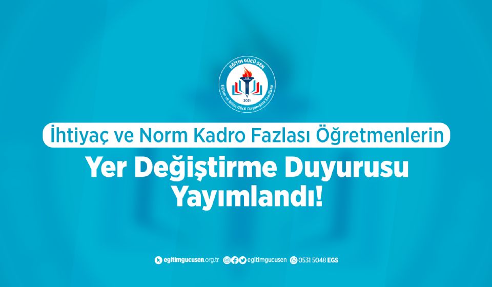 İhtiyaç ve Norm Kadro Fazlası Öğretmenlerin Yer Değiştirme Duyurusu Yayımlandı