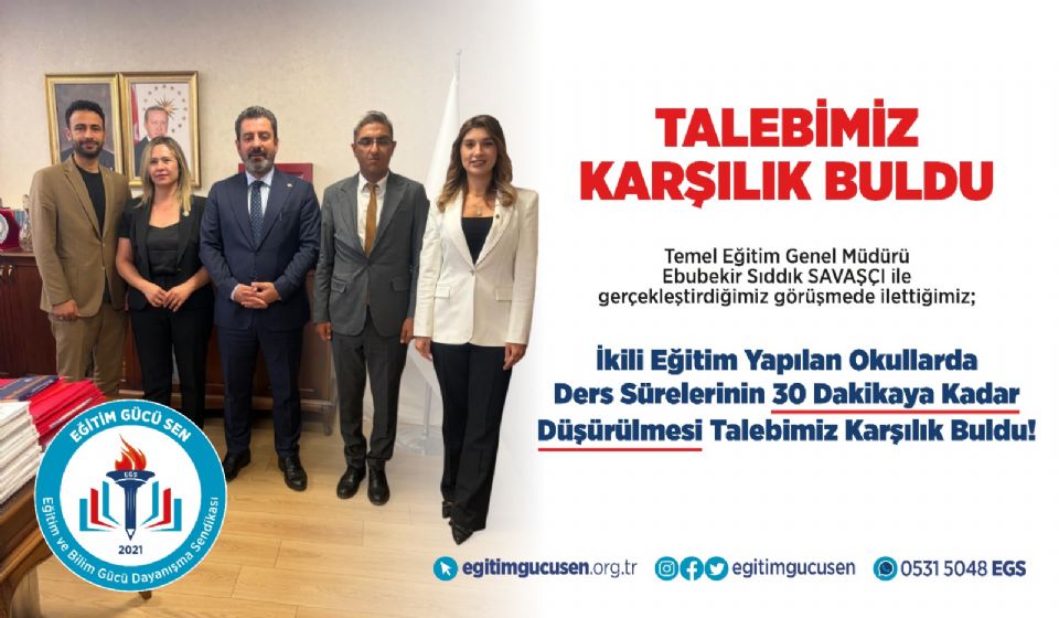 İkili Eğitim Yapılan Okullarda Ders Sürelerinin 30 Dakikaya Kadar Düşürülmesi Talebimiz Karşılık Buldu!