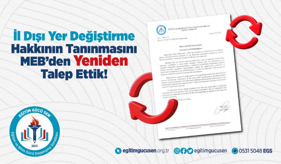 İl Dışı Yer Değiştirme Hakkının Tanınmasını Meb’den Yeniden Talep Ettik!