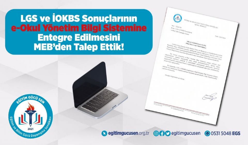 Lgs Ve İokbs Sonuçlarının E-okul Yönetim Bilgi Sistemine Entegre Edilmesini Meb’den Talep Ettik!