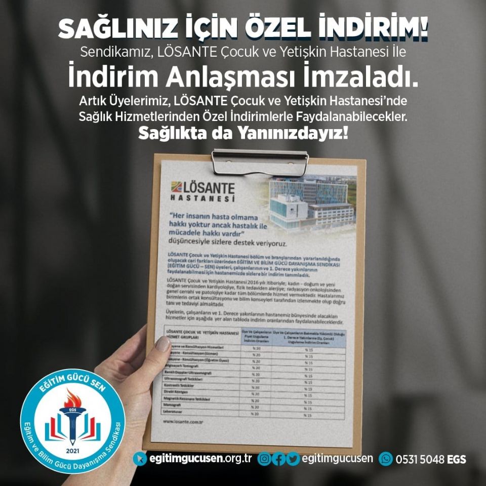 Lösante Çocuk Ve Yetişkin Hastanesi İle İndirim Anlaşması İmzalandı!