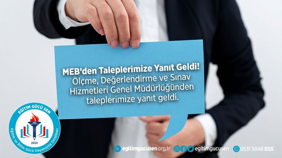 Milli Eğitim Bakanlığı Ölçme, Değerlendirme ve Sınav Hizmetleri Genel Müdürlüğünden Taleplerimize Yanıt Geldi!