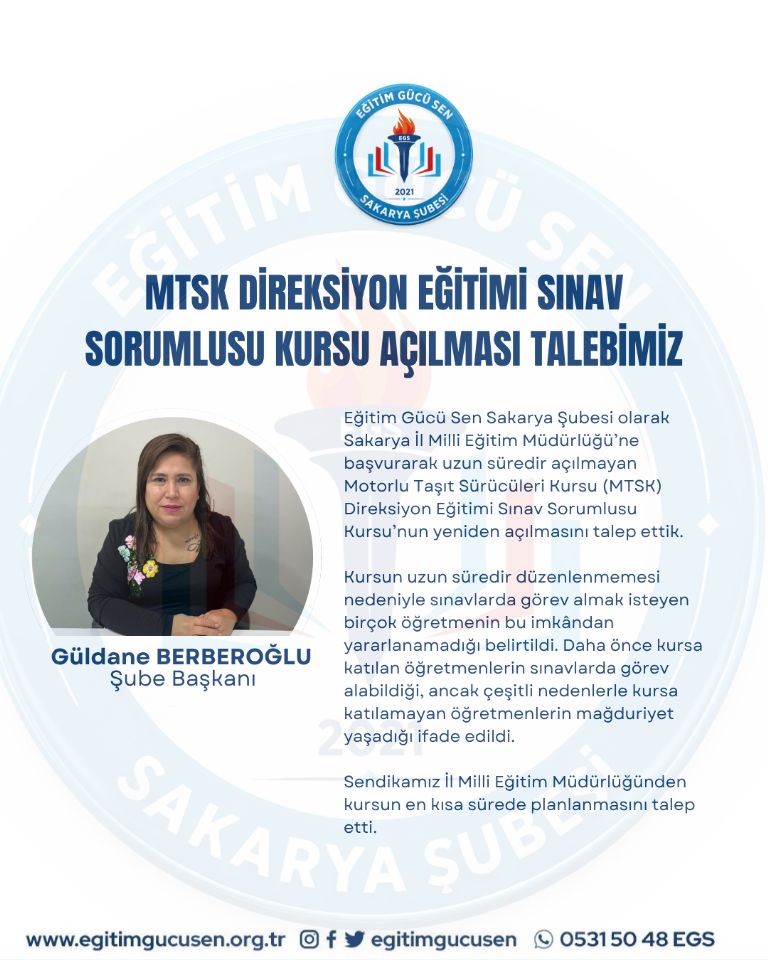 Mtsk Direksiyon Eğitimi Sınav Sorumlusu Kursu Açılması Talebimiz