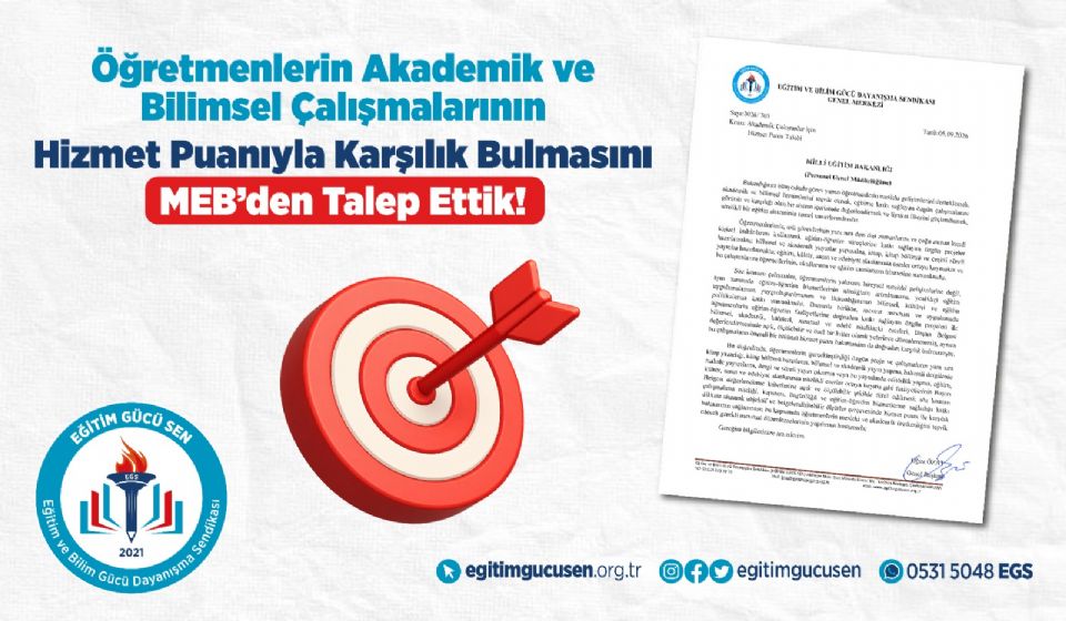 Öğretmenlerin Akademik ve Bilimsel Çalışmalarının Hizmet Puanıyla Karşılık Bulmasını MEB’den Talep Ettik!
