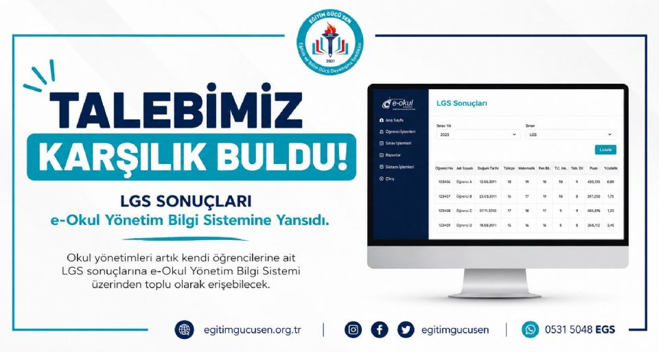 Talebimiz Karşılık Buldu: LGS Sonuçları E-Okul Yönetim Bilgi Sistemine Yansıdı