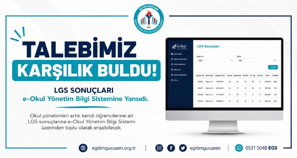 Talebimiz Karşılık Buldu: Lgs Sonuçları E-okul Yönetim Bilgi Sistemine Yansıdı